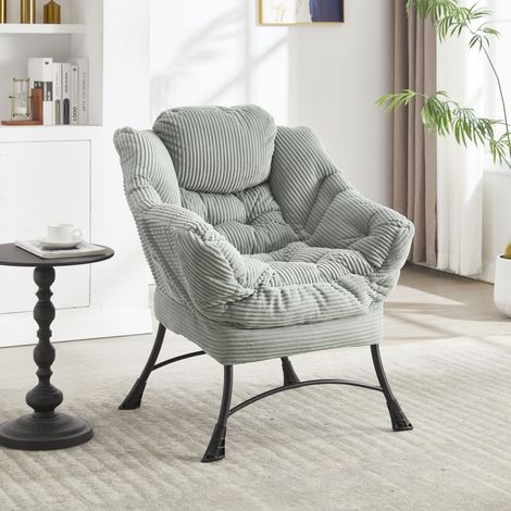 Fauteuil relax avec pouf, fauteuil lounge moderne avec accoudoirs et poche latérale, fauteuil détente capitonné avec repose-pieds pour petit espace, vert clair (1/5)