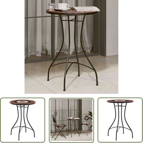 The Living Store Mosaik-Bistrotisch Terrakottarot und Weiß Ø50x70 cm Keramik - Terrasse Möbel - Gartenmöbel Set - Outdoor Tisch - Esszimmerset - Balkon Dekoration (1/5)