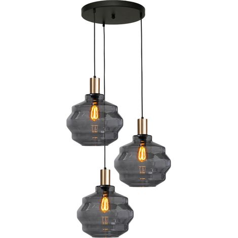 Suspension loft 3 lumières - or - Porto avec verres à fumée Ball - Ø 30cm - 2712-05-02-35-3-4 (1/3)