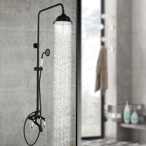 Wandmontage Regendusche, Edelstahl Duschset, Retro Dusch Armatur, Regendusche Duschsystem Mit Regenduschkopf Und Handbrause (1/5)