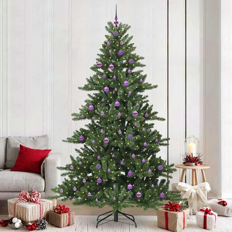 Sapin de Noël Artificiel Vert 240 cm à Branches Articulées avec 300 LED et Boules, 14.27kg - PANGIVO (1/5)