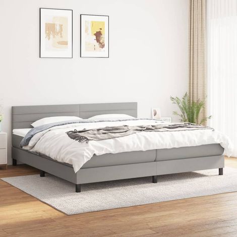 Lit à sommier tapissier avec matelas - Cadre De Lit Moderne: King Size - Lit Double - Gris clair 200x200cm Tissu Chic-521779 (1/5)