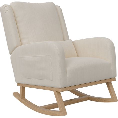 Poltrona a dondolo, poltrona imbottita e gambe in legno per soggiorno e camera da letto, 70x93x96 cm, beige (1/5)