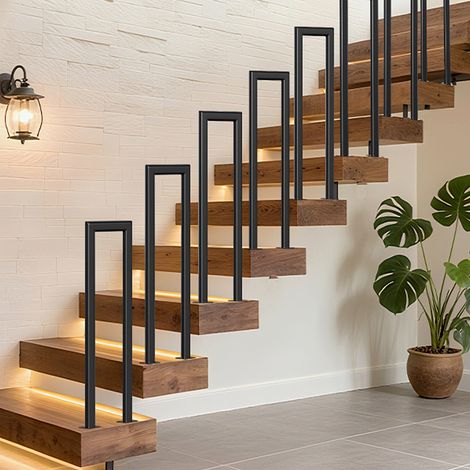 Randaco Barandilla de escalera ovalada en forma de U de 55 cm, pasamanos de hierro, barandilla de hierro para interior y exterior, universal