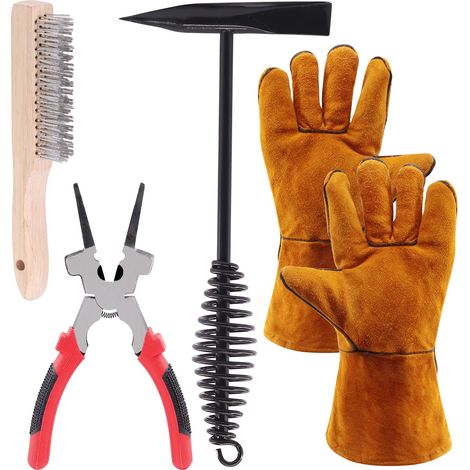Lot de 5 outils de retrait de scories de soudure, comprenant un marteau de soudure de 25,4 cm avec poignée à ressort hélicoïdal, une brosse métallique et une pince à souder de 25,4 cm (1/5)