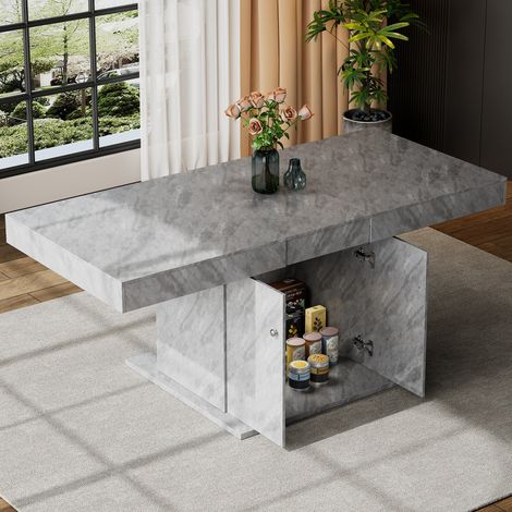 Esstisch Ausziehbar Stauraum 140 180 Grau OKMYHOME (1/5)
