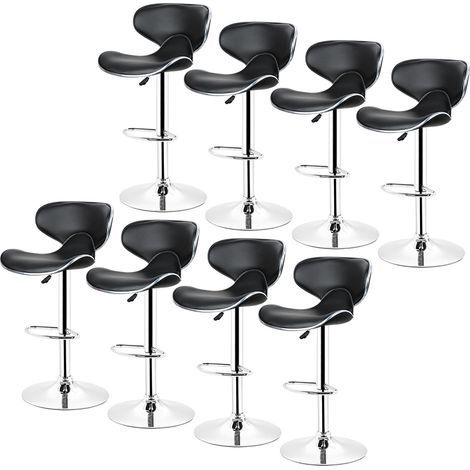Aqrau Lot de 8 tabourets de bar en similicuir - haute design réglable avec dossier - noir (1/5)
