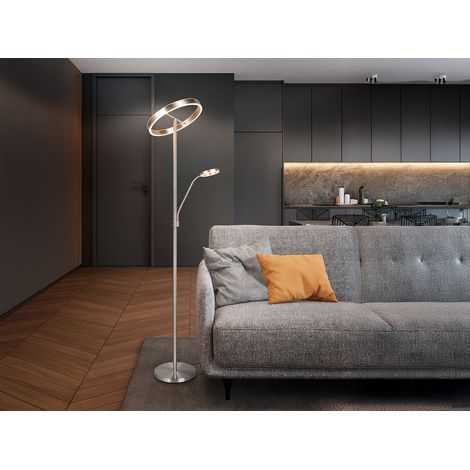 LED Stehlampe WILLIS Silber mit Leselampe, dimmbar & 3 Lichtfarben, 180cm groß (1/5)