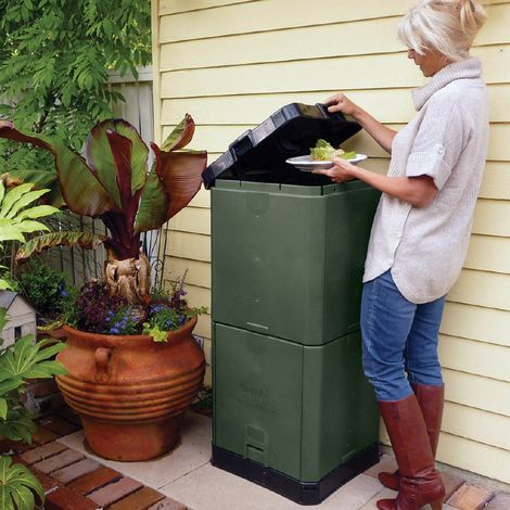 200L Aerobin Hot Compost Bin Garden Kitchen Waste Outdoor-Olive Green (1/3)
