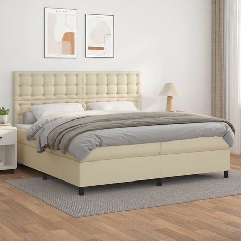 Sommier à lattes de lit avec matelas Crème 200x200cm Similicuir (1/5)