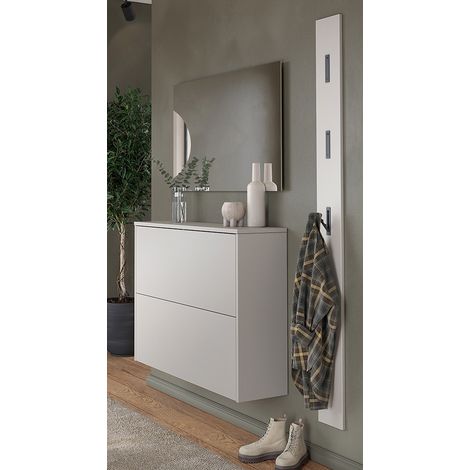 Garderoben-Set mit Spiegel & Garderobenpaneel in beige und Eiche, 3-teilig - BAIANO-01 (1/5)