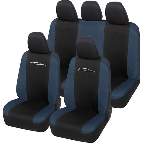 Lupex Shop - Coprisedili Auto Universali, Mod. Racing, anteriori e posteriori, tessuto in Policotone, Nero - Blu Scuro