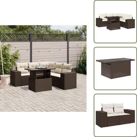 6-tlg. Garten-Sofagarnitur mit Kissen Braun Poly Rattan - Garten Sofagarnitur - Garten Sofagarnituren - Outdoor Sofagarnitur - Sofagarnitur Terrasse (1/5)