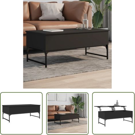 The Living Store Table basse noir 100x50x40 cm bois d'ingénierie et métal - Table Basse - Meuble Salon - Table D'appoint - Table Design - Table Noire (1/5)