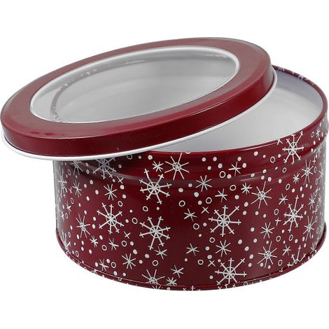 Boîte à biscuits de Noël en fer-blanc compatible avec le rangement, motif de Noël rouge (1/5)