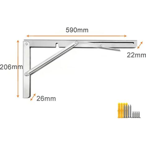 Supports d'étagère pliables (acier inoxydable 304 - 61 cm - 2 pièces (1 paire) - FR) - 61 cm - Robustes - Triangles pliables - Fixation murale - Charnière pour table pliante ou banc (1/5)