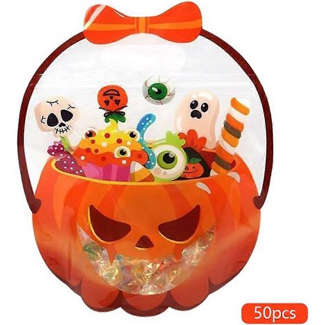 Sachets à bonbons pour Halloween, emballages cadeaux pour événements sur le thème d'Halloween, 50 pièces, orange (1/5)
