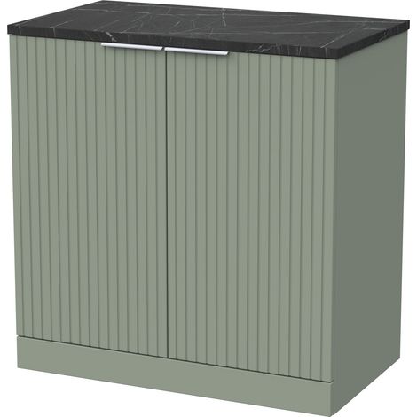 Callingwood Contemporary Floor Standing 2 Door Vanity Unit with Black Pietra Marble Laminate Worktop , 800mm, Reed Green