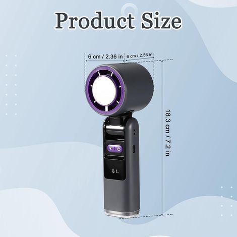 Ventilador Portátil Turbo con 199 Niveles de Velocidad, Enfriamiento por Hielo y Luz LED, Recargable USB-C, ABS sin BPA – Ideal para Oficina y Viajes (1/4)