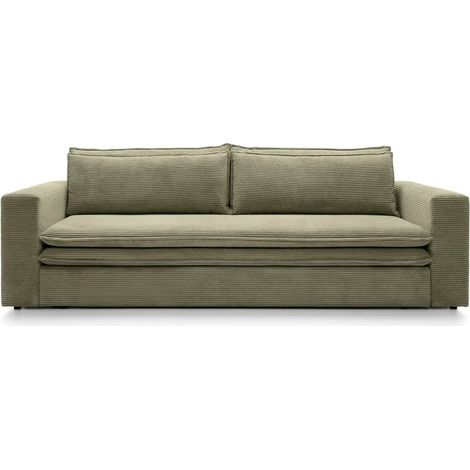 OSCAR PLUS - Canapé droit convertible velours côtelé 3 places - Vert olive