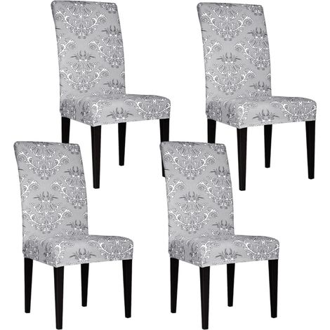 Lot de 4 housses de chaise extensibles en spandex pour chaises de salle à manger et de cuisine. Housses de coussin extensibles pour chaises rondes et carrées. (1/5)