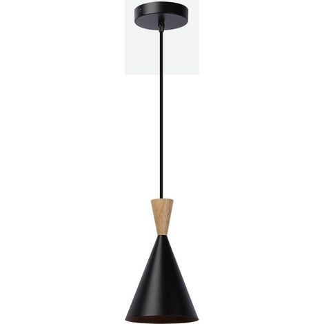 Lámpara Colgante Nórdica En Metal Y Madera "Exan" - Negro