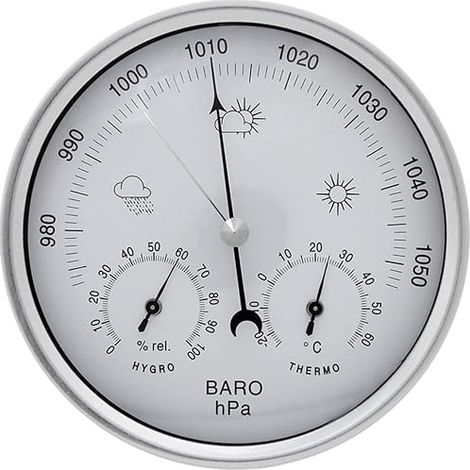 Stainless Steel Frame Analog Barometer 3 in 1 Weather Station Indoor Outdoor (1/5)