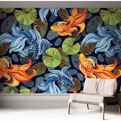 Selbstklebend Tapete modern - Wanddeko für Küche - Klebefolie Wand - luxus Look Fischmuster 312x219 cm