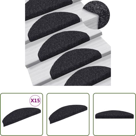 vidaXL Selbstklebend - Stufenmatten Selbstklebend 15 Stk. 65x21x4 cm Schwarz Halbrund Groß (1/5)