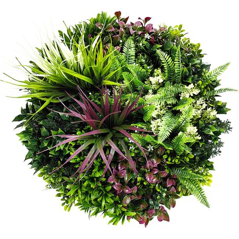 Iris - Rundes Pflanzenbild Ø50 cm mit Blättern und Blumen aus PE schwarzer Aluminiumrahmen
