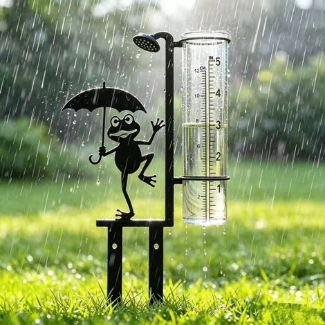 Pluviomètre grenouille en métal résistant aux intempéries, décoration de jardin pour terrasse et pelouse, Noir