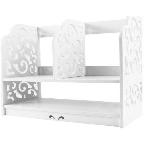 lyrlody Bibliothèque sur Bureau 2 Niveaux Organisateur Bureau Support de Stockage Étagère Livre Etagère de Rangement Mini Bibliothèque de Table pour Bureau Chambre Salon 302140 cm Blanc. (1/5)