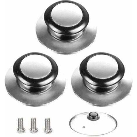 [Set de boutons de couvercle de casserole] 3 Pièces Bouton de Couvercle Poignée pour couvercles en verre et acier inoxydable, matériau bakélite/acier inoxydable, haute résistance thermique, facile à n (1/4)
