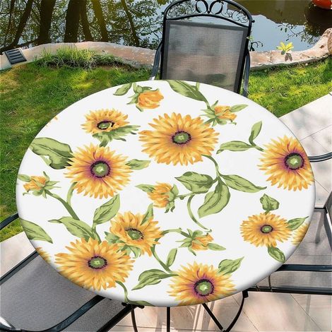 Nappe ronde avec élastique, motif tournesol, Ø 90cm, imperméable