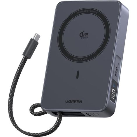 MagFlow Qi2 25W Batterie Externe MagSafe 10000mAh USB C 30W (Gris)  Power Bank Magnétique Charge Rapide Écran Numérique Intégré Compatible avec 17 16 15 14 13 12 Air Plus Pro Max (1/5)