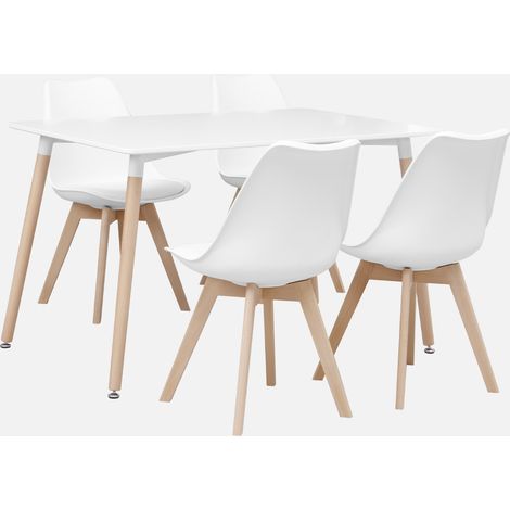 Set tavolo e 4 sedie da pranzo scandinavo con gambe in legno, 120x80cm (1/5)