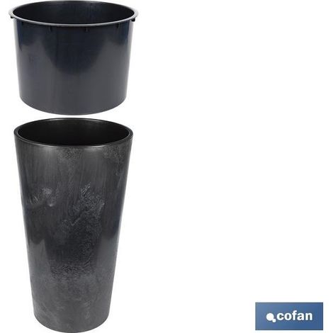Pack de 5 pots coniques 2 en 1 avec réservoir couleur noire PP Ø 255 x 466 mm