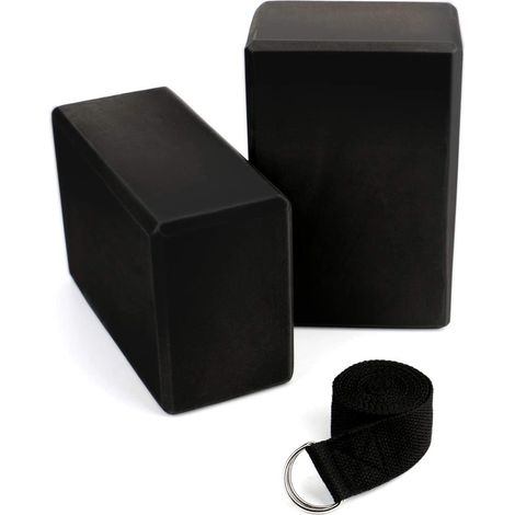 Bloc De Yoga - 2 Pièces En Mousse EVA Haute Densité - Sangle De Yoga 240 Cm - Pour Étirements Et Soutien Postural - Noir - Lot De 1 (1/5)