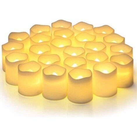 Bougies votives sans flamme, fausses bougies électriques vacillantes sans flamme, lot de 24 bougies chauffe-plat LED à piles de plus de 200 heures, blanc chaud, pour mariage, table, Halloween, décorat