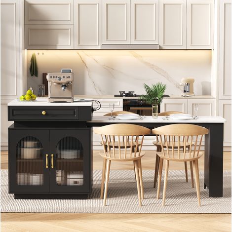 Mesa extensible de MDF y vidrio 128-200 cm negra, efecto mármol, 2-4 plazas (1/5)