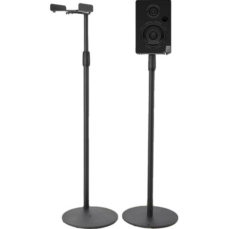 Soportes para altavoces, altura ajustable de 75 a 140 cm, material de acero inoxidable, rotación de 360°, diseño de base estable, ahorra espacio. (1/5)