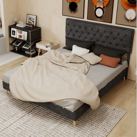 CHICFURN Lit coffre capitonné LED Bluetooth USB blanc modèle 160x200 (1/5)