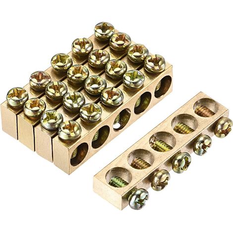 Borne Terre Barre Vis Bloc Barrière Laiton 5 Positions 40mmx5.7mmx10mm pour Électrique Distribution 5 Pièces (1/5)
