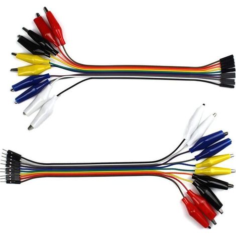 Breadboard Alligator Clip Jumpers - Gator to Male and Female Jumper Wires Test Lead 2x10pcs 8 inch for Power Supply,LED Strips, Multimeters, Arduino Lilypad and Raspberry Pi