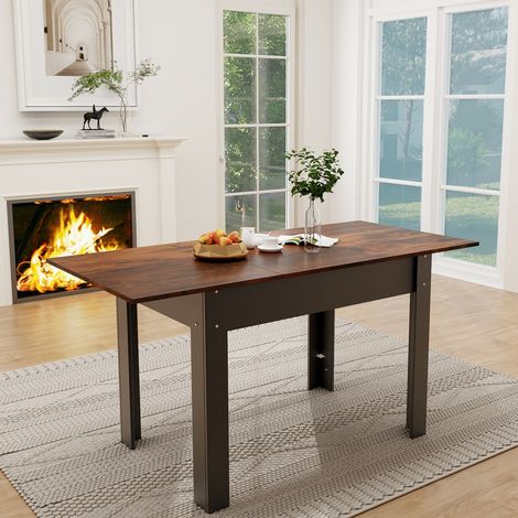 Puluomis – Table à manger extensible 105-150 cm – Bois rustique et métal noir – Joints sans fente – Pour 6 personnes – Durable et élégant (1/5)