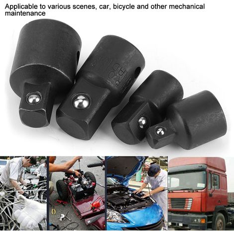 1/4"-Elektroschrauberadapter, 3/8"-1/2"-Adapter, Handwerkzeugadapter, Vierkant-Steckschlüsseladapter, Druckluft-Steckschlüsseladapter, vierteiliges Set, schwarz. (1/5)