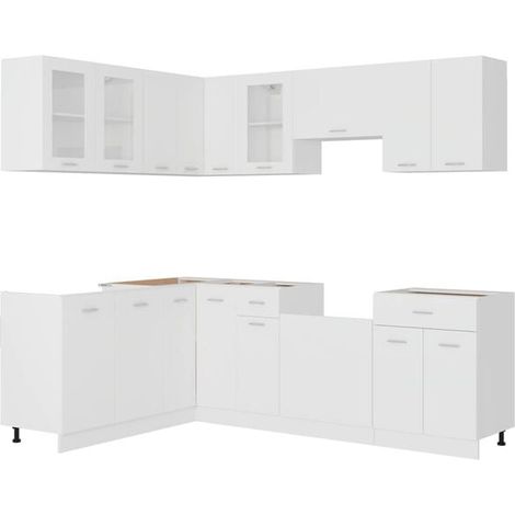 Ensemble de Meubles de Cuisine en Bois d'Ingénierie Blanc, Série Lyon, 11 Pièces - Design Moderne et Fonctionnel pour Cuisines Françaises (1/5)