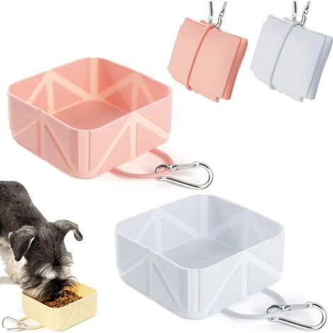 Lot de 2 gamelles pliables pour chien – Gamelles portables et extensibles pour animaux (chiens et chats) idéal pour la nourriture et l'eau lors des promenades ou des sorties au parc (gris et rose) (1/5)