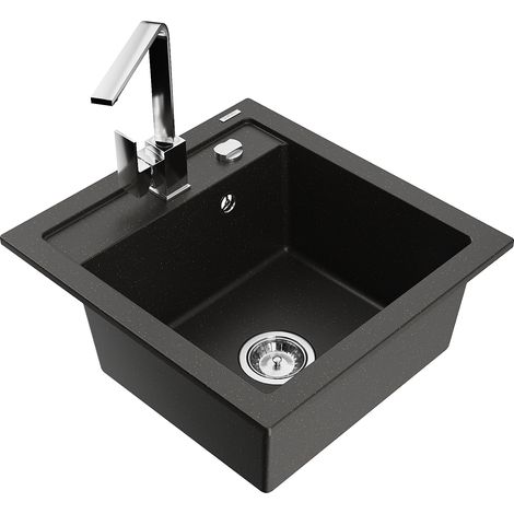 Mexen Vito lavello in granito a 1 vasca con rubinetto da cucina Rita, nero/oro metallico - 6503-75-670300-00 (1/4)