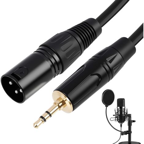 Câble audio mono XLR vers jack 3,5 mm plaqué or - Mini jack auxiliaire vers XLR mâle - 1 m - Câble adaptateur audio auxiliaire pour téléphone portable, ordinateur portable, haut-parleur (male) (1/5)